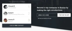 A leaderboard showcasing top connectors with a sidebar promoting a networking app.