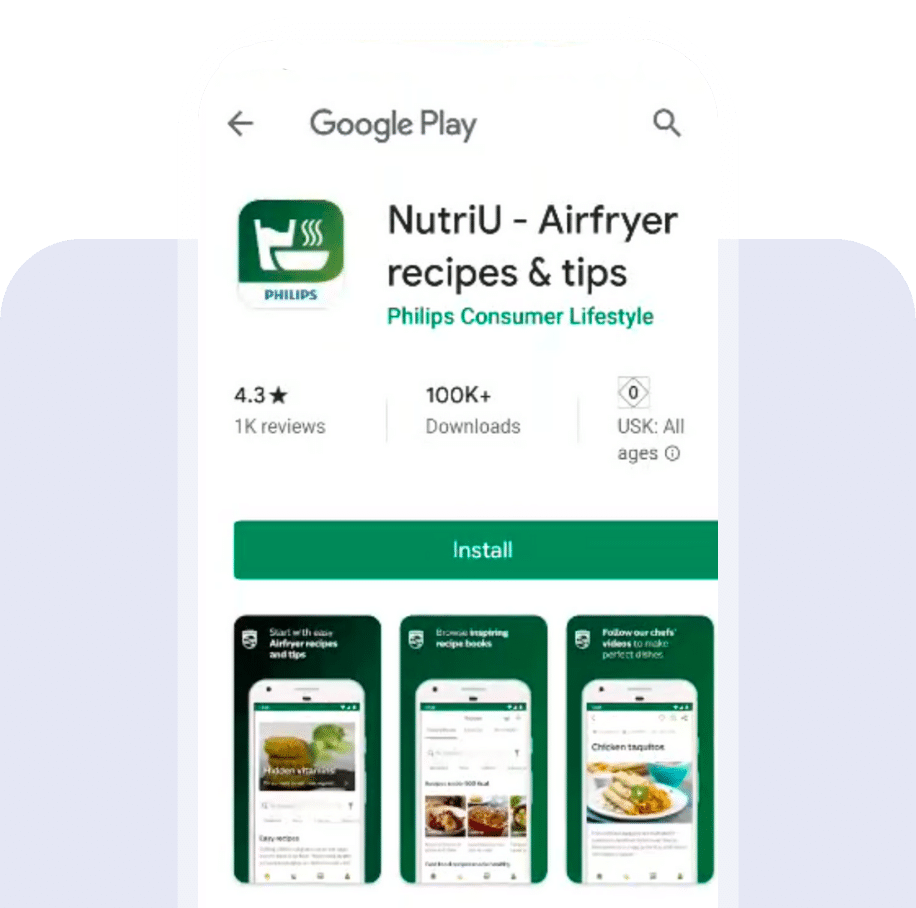 Screenshot of the NutriU app listing in the Google Play store.