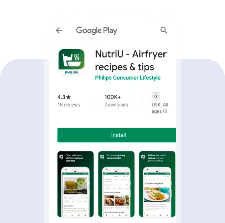 Screenshot of the NutriU app listing in the Google Play store.