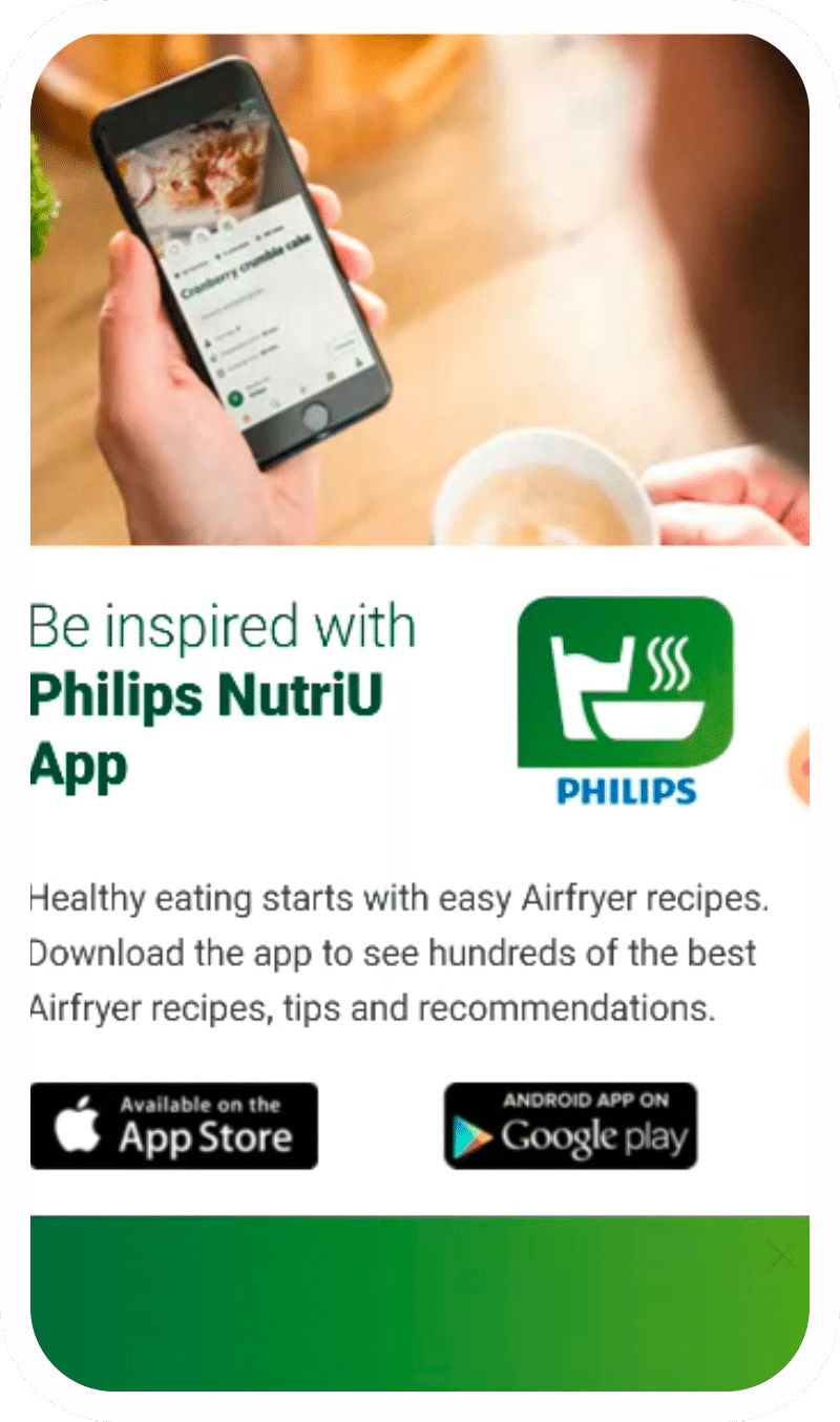 Screenshot of Philips' mobile website showing a static banner to download the NutriU app.