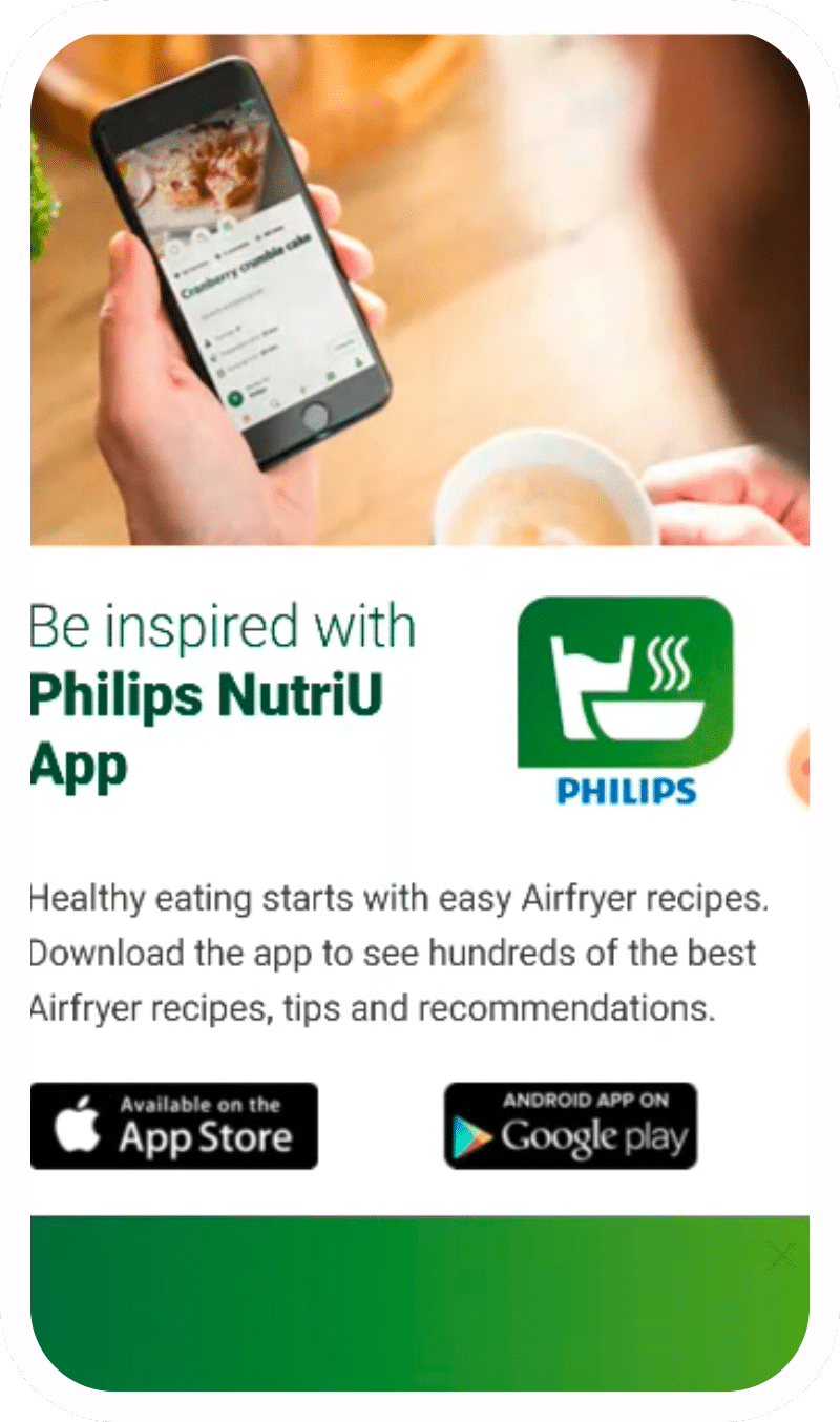 Screenshot of Philips' mobile website showing a static banner to download the NutriU app.