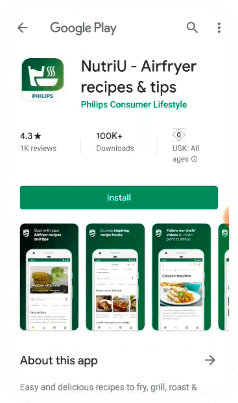 Screenshot of the NutriU app listing in the Google Play store.