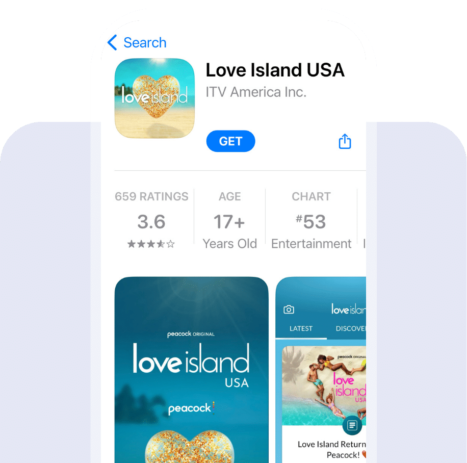 Screenshot of the Love Island app listing in the app store.