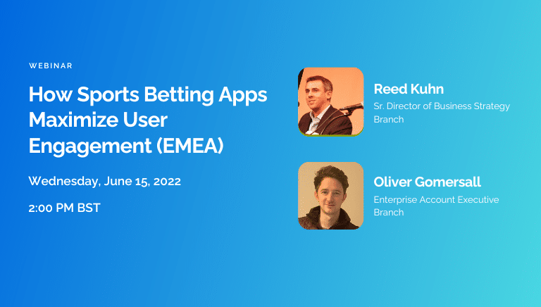 Promotional graphic for a sports betting webinar scheduled for June 15, 2022, with two speakers listed.
