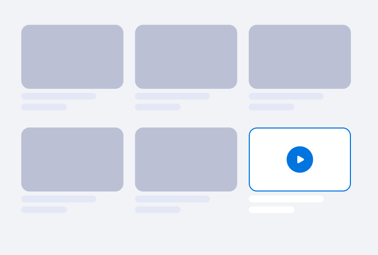 Image with six rectangles forming a rectangle, all gray except the bottom right corner that is a video icon