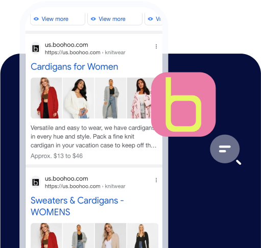 Image showing a screen shot of the Boohoo mobile shopping website