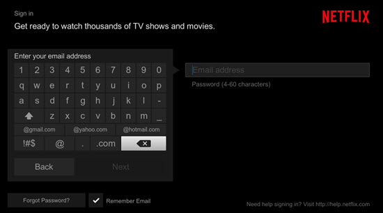 Netflix sign-in screen on TV