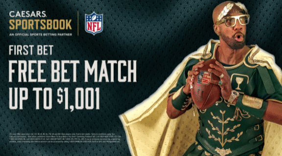 Caesar's sportsbook commercial with a celebrity promoting a $1001 match bonus