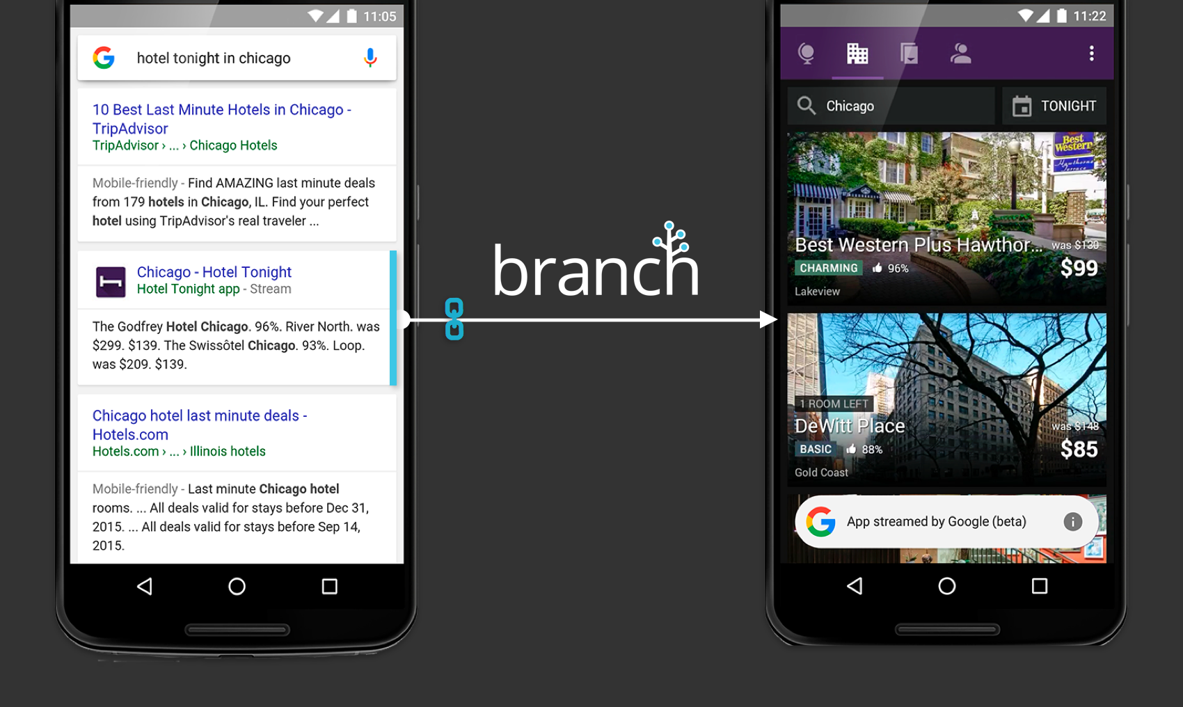 Google app streaming with Branch