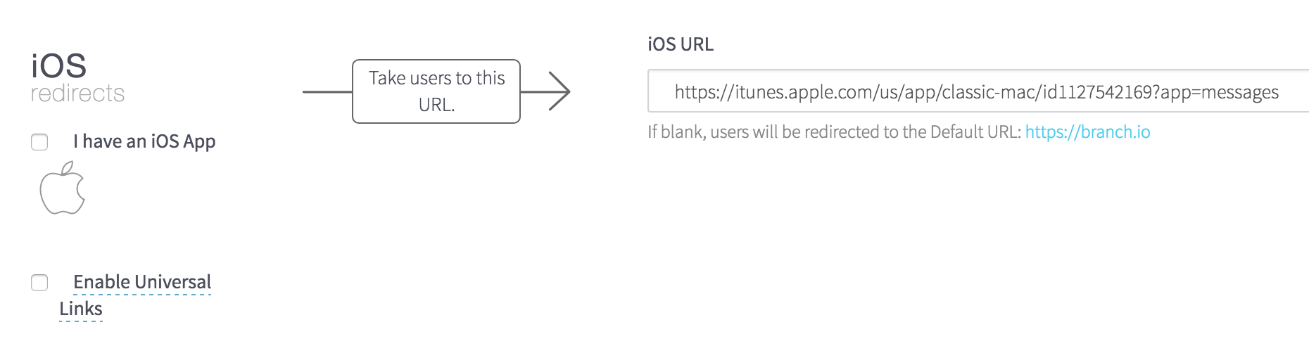 Dashboard Link Settings for iMessage App Store