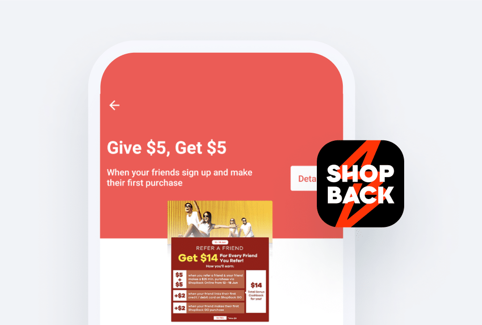 Screenshot of a give $5, get $5 mobile offer from Shop Back