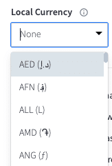 Branch local currency dropdown