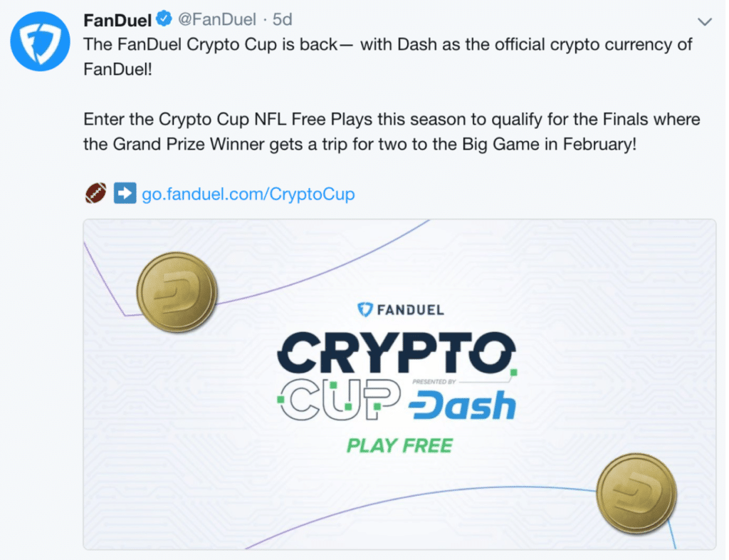 FanDuel failing to deep link their app in a Twitter social media post.