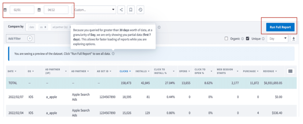 Branch Preview Reports feature