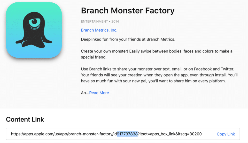 Image of page for Branch Monster Factory app in the Apple App Store