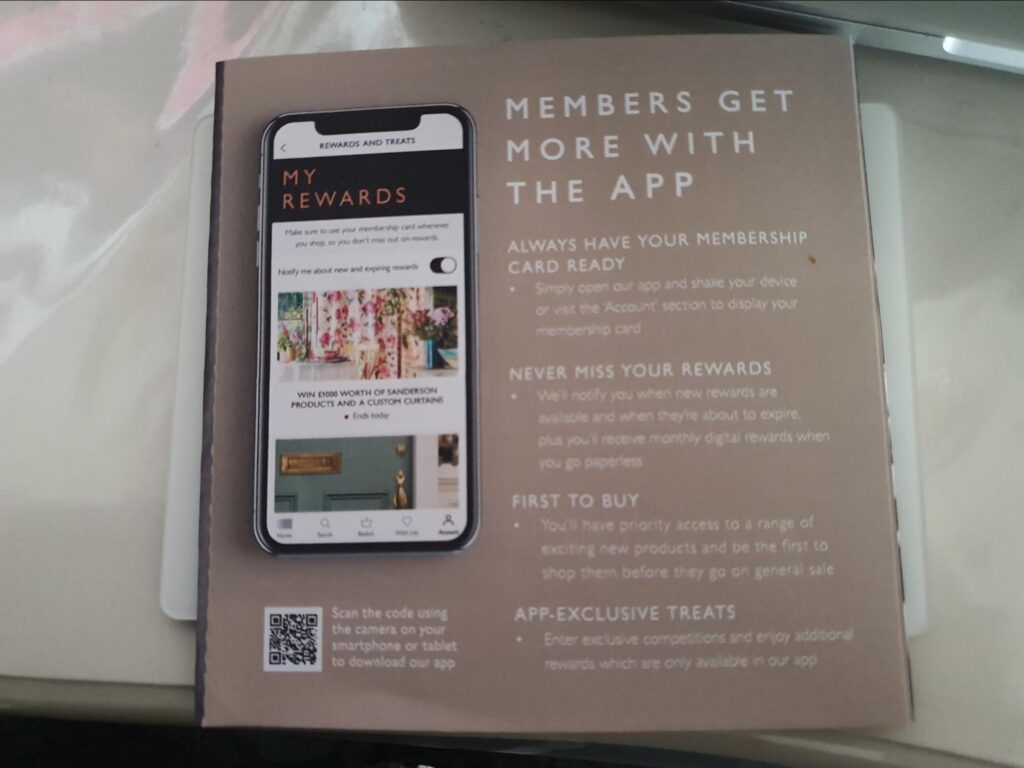 Flyer promoting 'My Rewards' app with member benefits and QR code to download