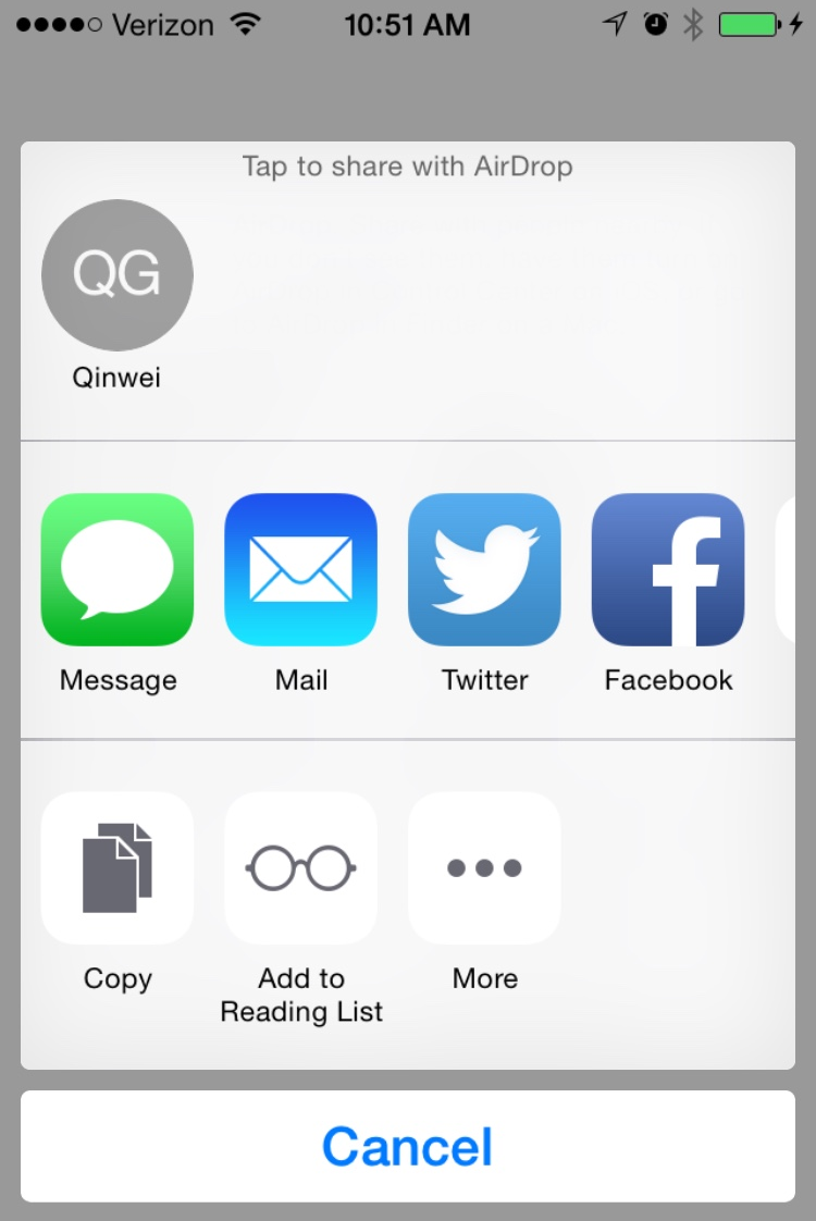 Share sheet for iOS 9 Universal Links