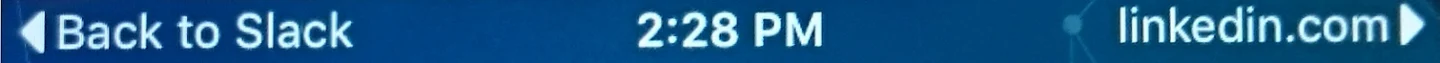 A digital interface showing the time as 2:28 PM, a link to LinkedIn, and an option to return to Slack.