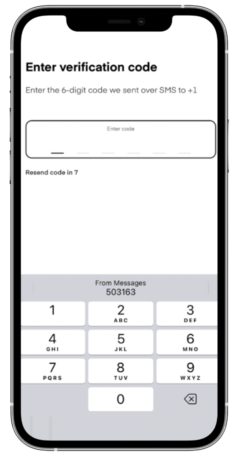 A screenshot of a user journey utilizing a keyboard shortcut to enter a verification code automatically copied via iOS.