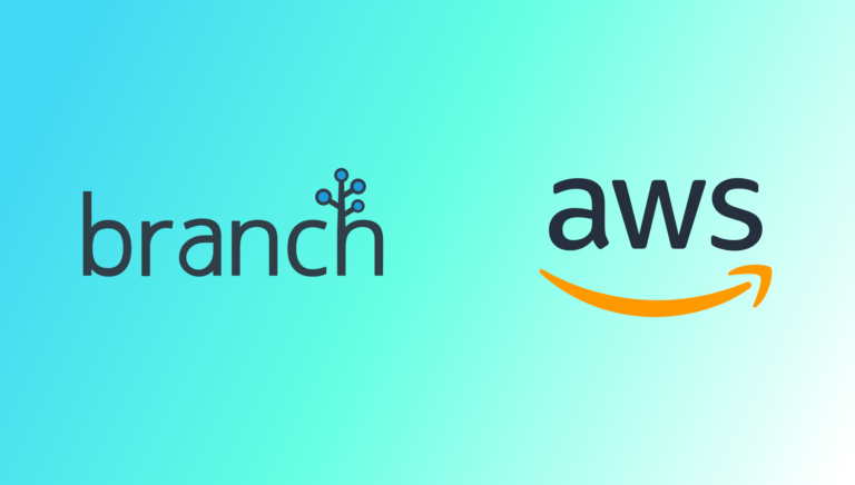 Branch logo and Amazon Web Services (AWS) logo on gradient teal background