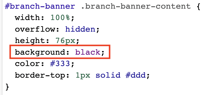 CSS code snippet showing how to change the background to black