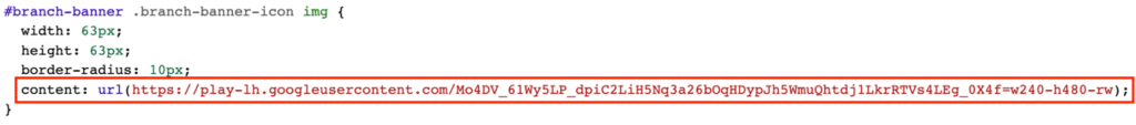 CSS code snippet showing how to update the content with an image URL