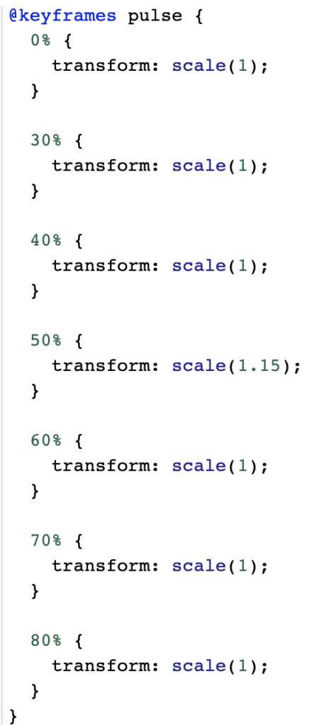 CSS code snippet showing all the pulse keyframes