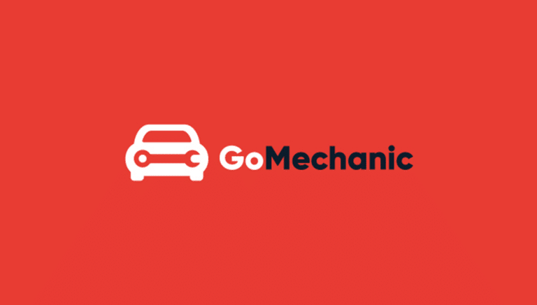 Logo of GoMechanic on a red background
