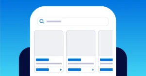 Graphic showing a smart phone displaying a blank product feed.