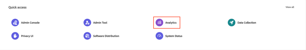 Screenshot of Adobe Analytics quick access pane highlighting the Analytics section