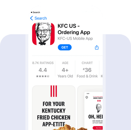 Screenshot of KFC app listing in Apple App Store