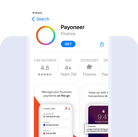 Screenshot of the Payoneer app listing in the App Store.