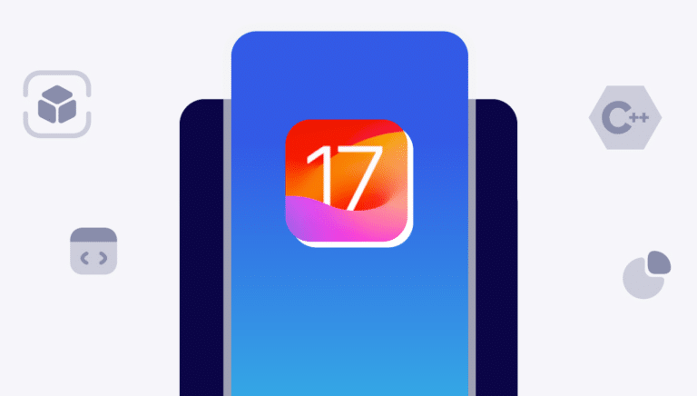 Phone with iOS 17 tile and icons surrounding