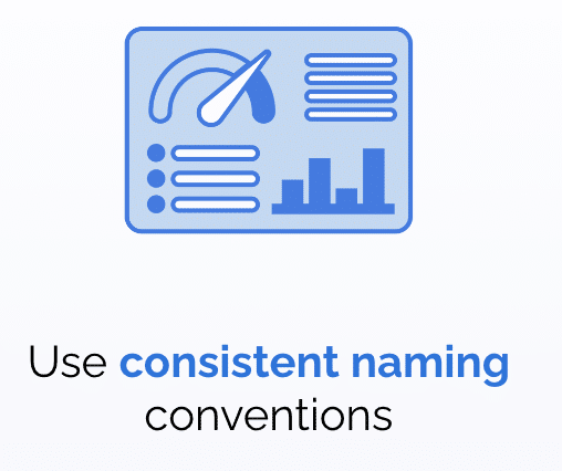 Icon titled "use consistent naming conventions." 