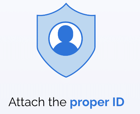 Icon titled, "Attach the proper ID" 
