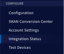 Image of the Configure section showing "Integration Status" as the fourth option down.