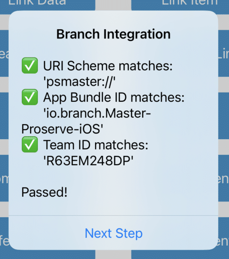 Image of Branch Integration alert popup.
