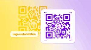 Illustration of QR codes with one showcasing logo customization.