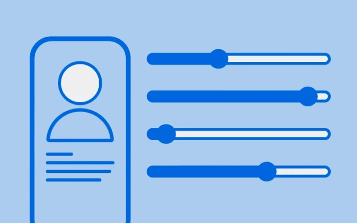 Illustration of a user profile with adjustable sliders, representing custom audience targeting and privacy-safe campaign optimization.