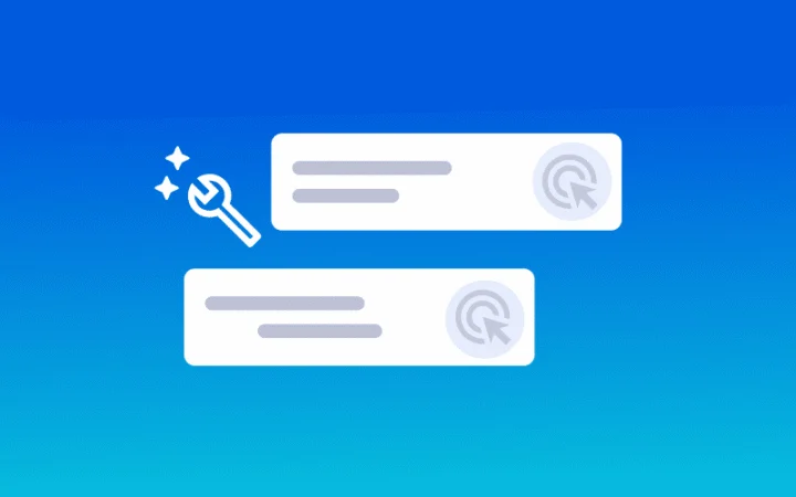 Illustration of simplified SKAdNetwork setup, featuring interface cards with cursor icons and a magic wand to represent privacy-safe mobile attribution configuration.