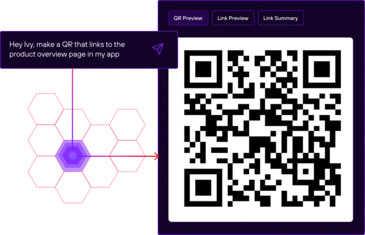 illustration of a QR code preview with a description of a prompt telling Ivy to create the QR code