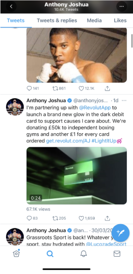 screenshot of anthony joshua X (Twitter) feed