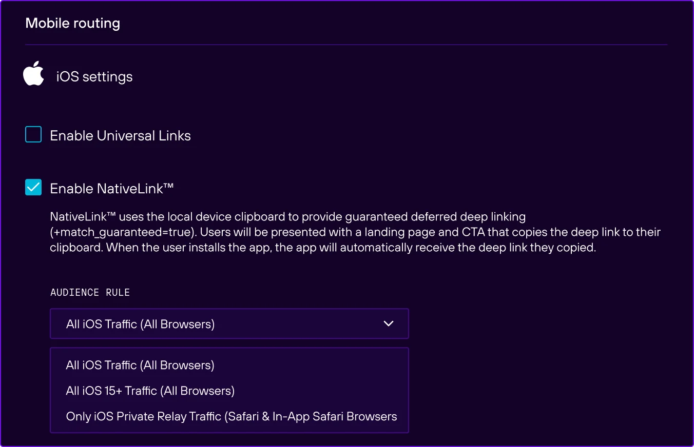 an illustration showing NativeLink being configured to be enabled for mobile routing