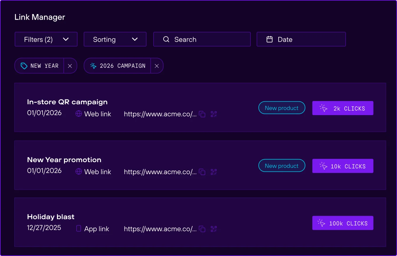 An illustration of the link manager interface showcasing the user's links