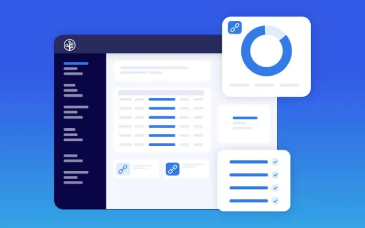 Illustration of a link management dashboard with performance chart and checklist, representing scalable deep link creation and campaign management across channels.