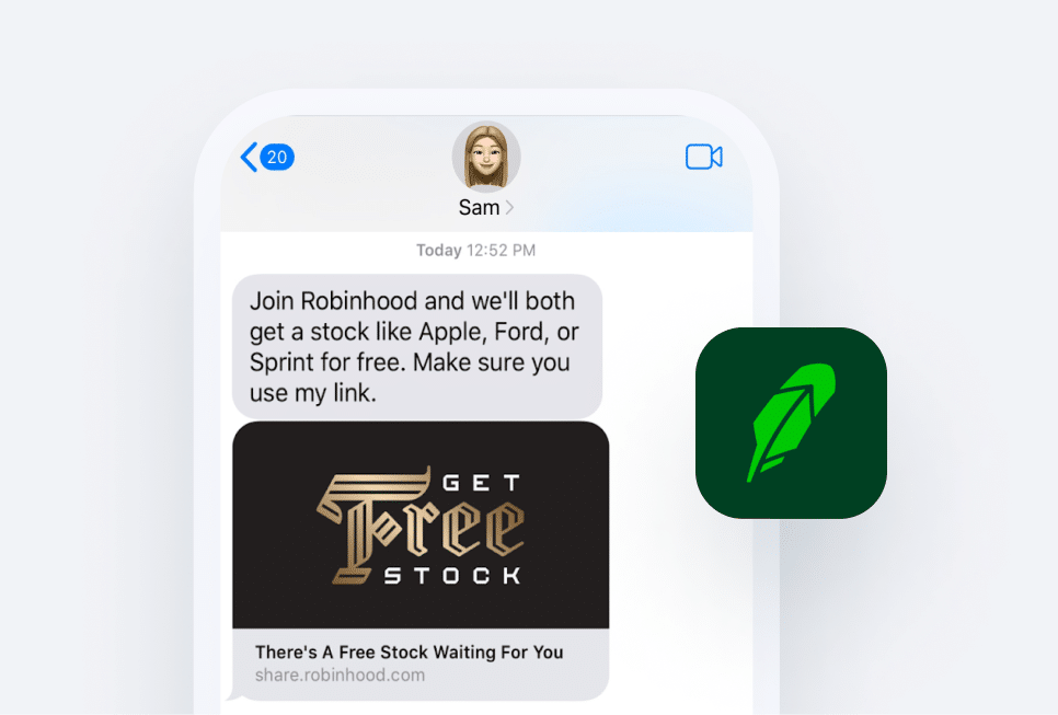 a cellphone with a text from Robinhood and the Robinhood logo