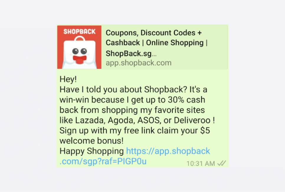 An image of a social media message advertising the Shopback app